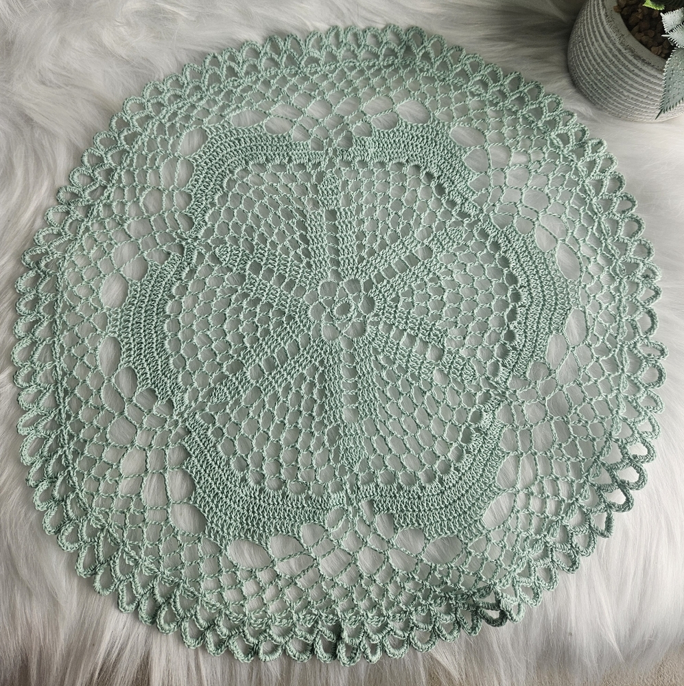 Vintage Handmade Crochet Doily- Era 1960's -  Mint Green Color - Approx 14.5"